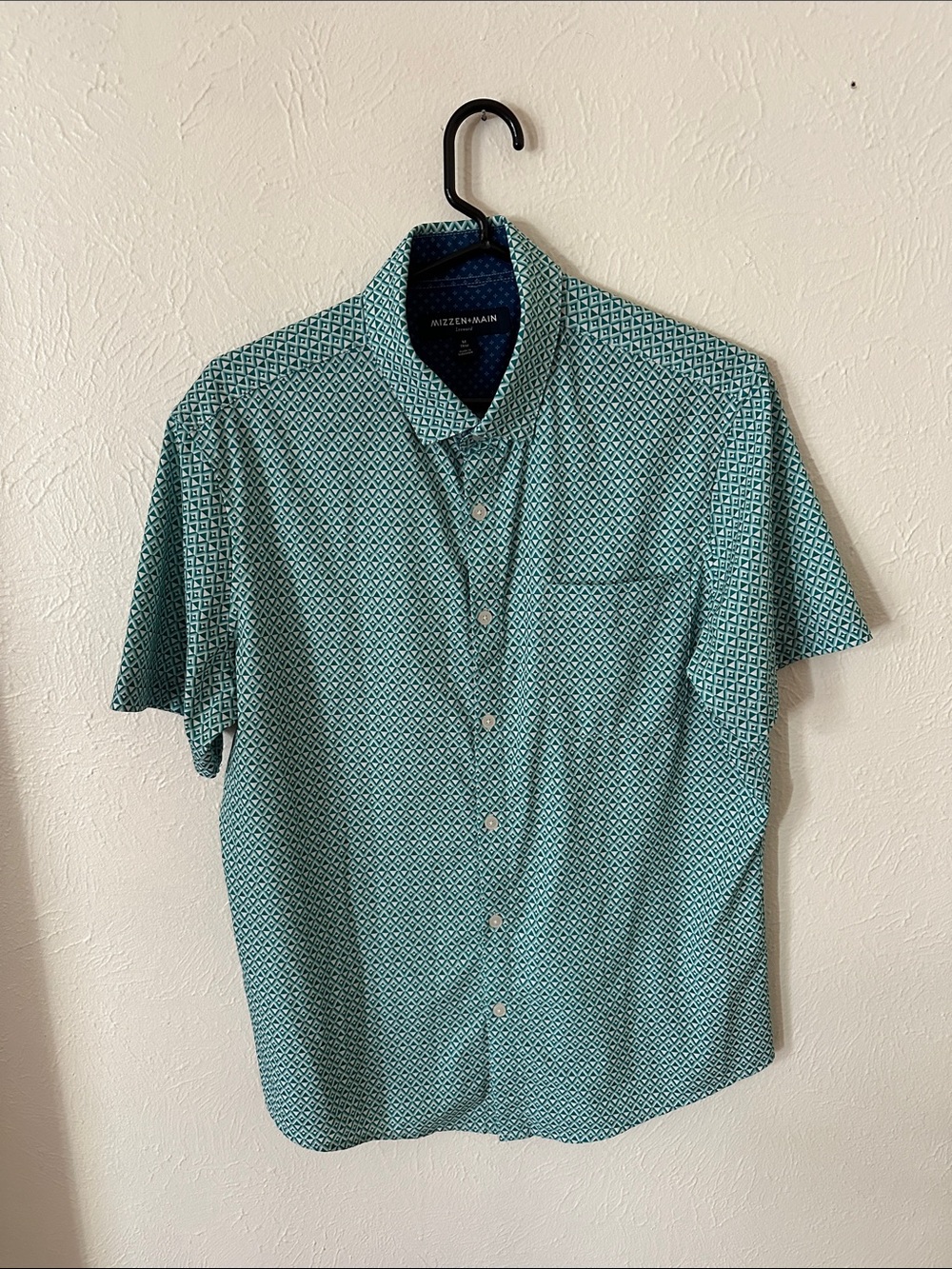 Mizzen+Main Teal Geometric Short-Sleeve Button-Down Shirt